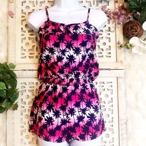 Epic Threads pink/blue with palm trees romper Lg.